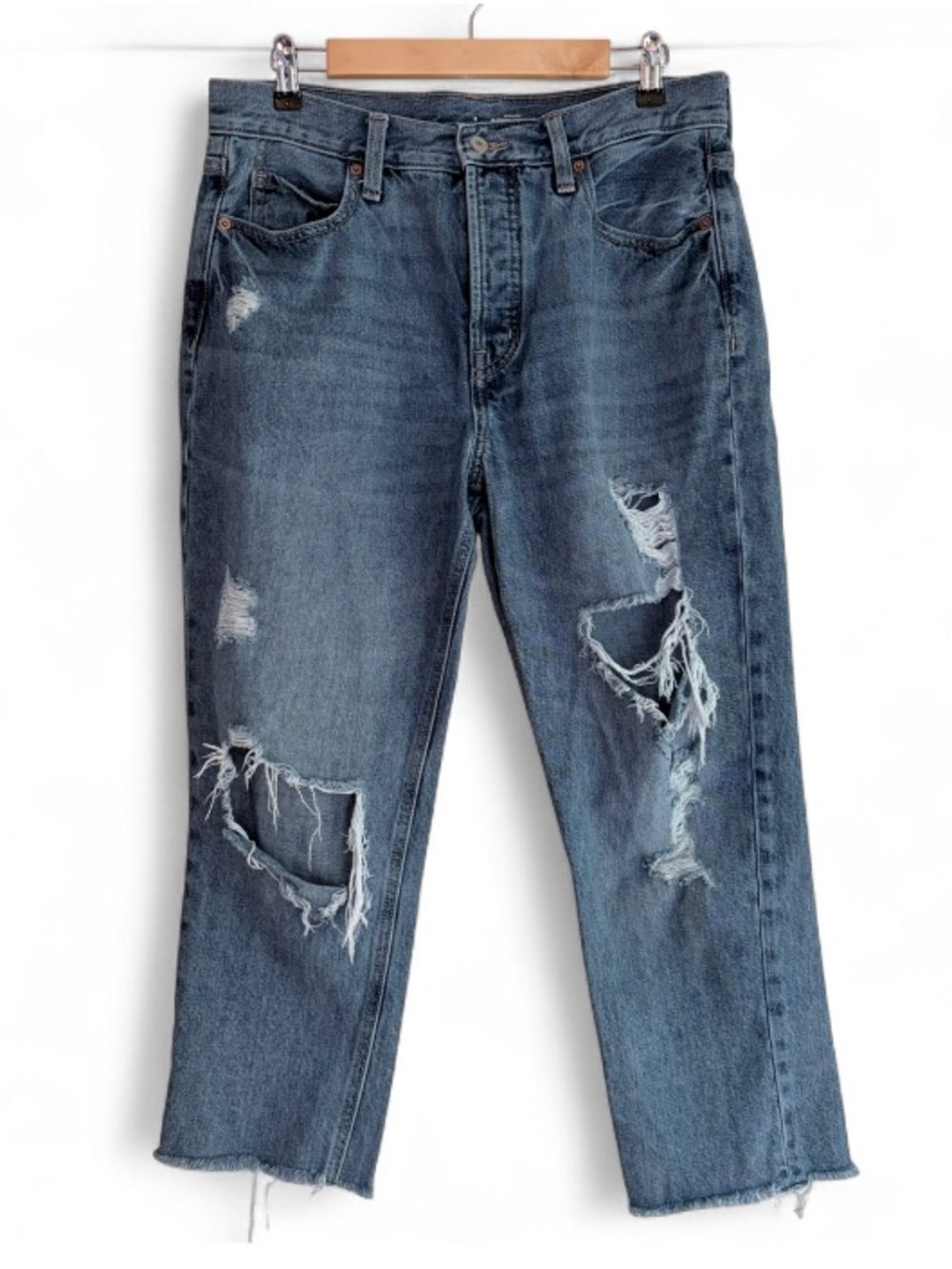 Old Navy Women's High Rise Slouchy Straight Ripped Cropped Jeans Size 8
